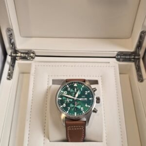IWC Pilot's 41mm Green Dial Chronograph Leather Strap Replica Mans Watch-IW388103