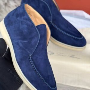 Loro Piana Open Walk Dark Cerulean Suede Loafers