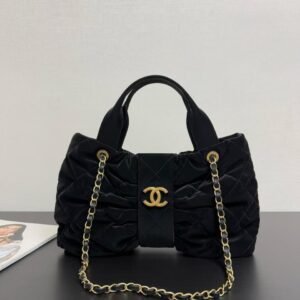Chanel Mini Shiny Lambskin\Velvet-Effect Nylon Gold-Tone Metal Bow Bag In Dubai
