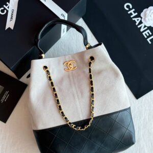 Chanel Deauville Drawstring Leather And Suede Bucket Bag