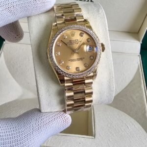 Rolex 31mm Datejust Champagne Dial  Diamond Index Diamond Bezel President Bracelet Yellow Gold Replica Mans Watch