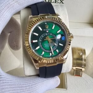 Rolex Sky-Dweller 42mm Green Dial Yellow Gold Oysterflex Watch