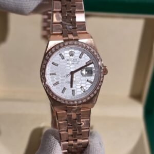Rolex Land Dweller diamond-set bezel and a honeycomb patterned dial