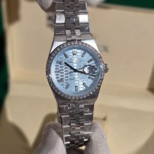 Rolex Land-Dweller 127386TBR with an ice blue honeycomb dial