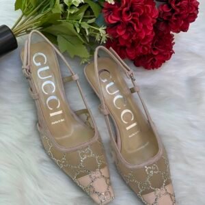 Gucci GG Crystal Mesh Slingback Pumps in a beige